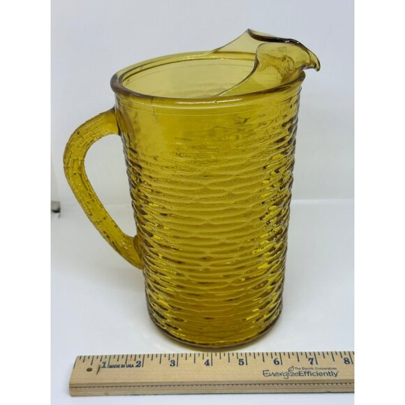 VTG Anchor Hocking Soreno Amber Glass Pitcher – Honey Amber 9"x7.5" Pressed 80s - Picture 8 of 8